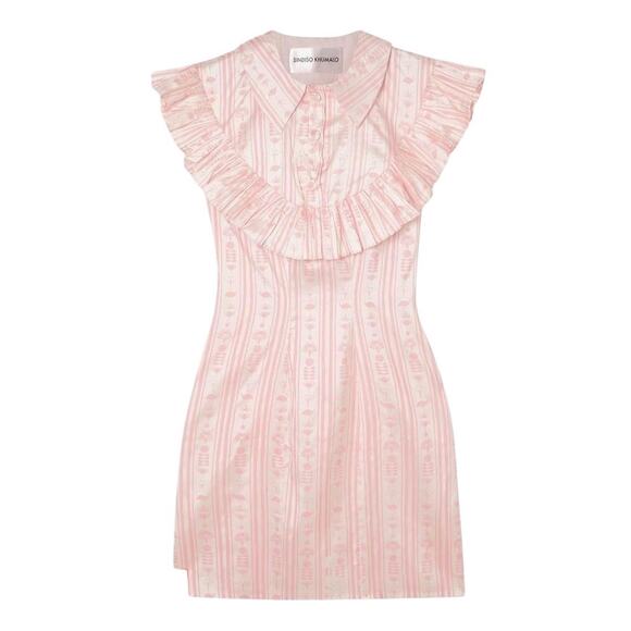 Sindiso Khumalo Raw Silk Designer Pink White Mini Dress Size Small New MSRP$1620 - Picture 1 of 14